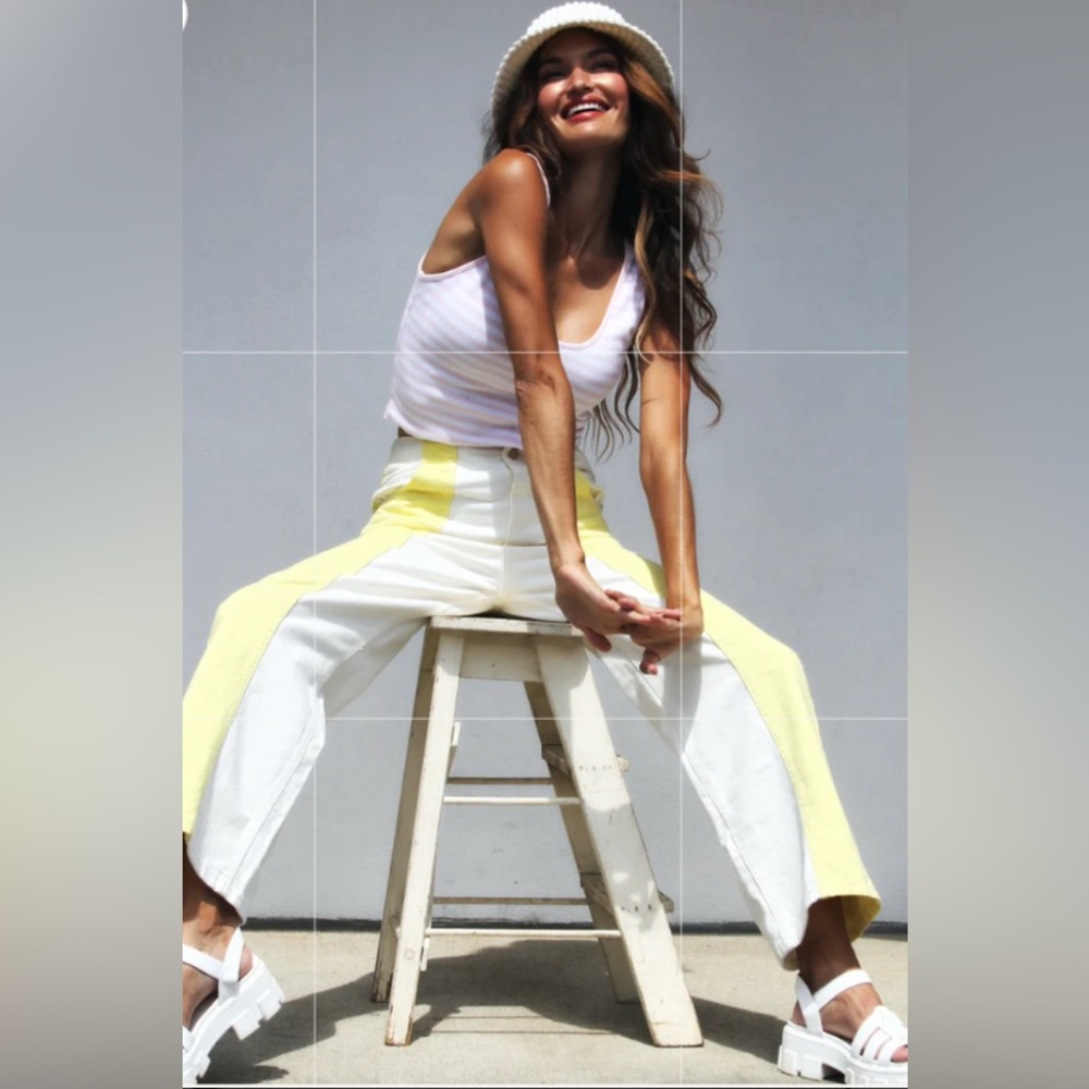 DANDELION DAZE retro high-waisted + wide leg color block denim - Picture 3 of 10